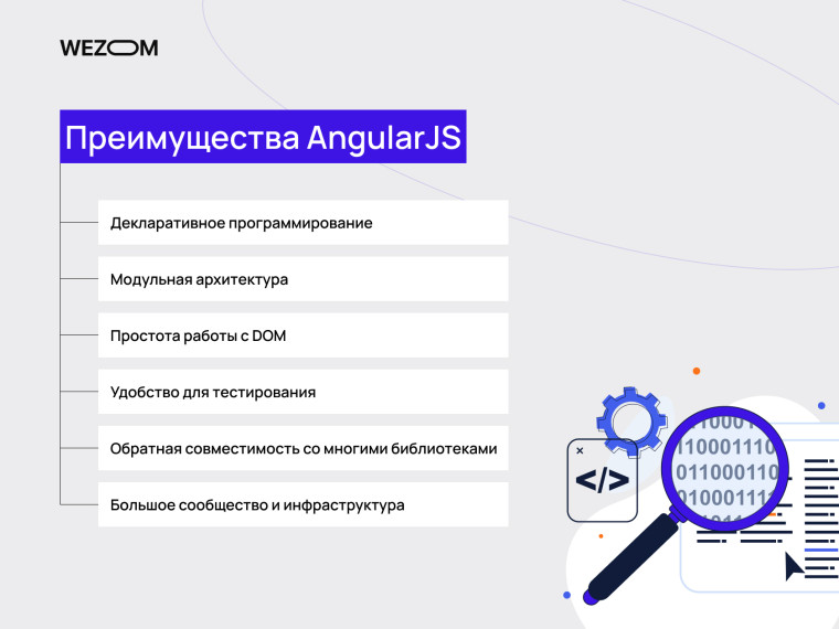 Преимущества AngularJS: декларативное программирование, модульная архитектура, работа с DOM, тестирование — Angular JS это фреймворк Преимущества AngularJS: декларативное программирование, модульная архитектура, работа с DOM, тестирование — Angular JS это фреймворк