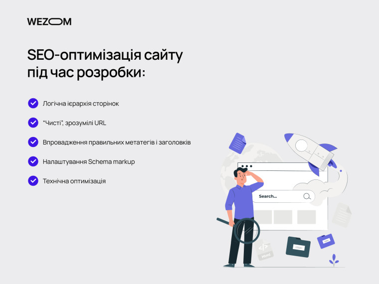 SEO-оптимізація на етапі розробки сайту: логічна структура, чисті URL, метатеги, Schema markup, технічна оптимізація