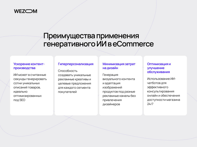 Преимущества использования generative AI в eCommerce: ускорение контента, гиперперсонализация, оптимизация сервиса