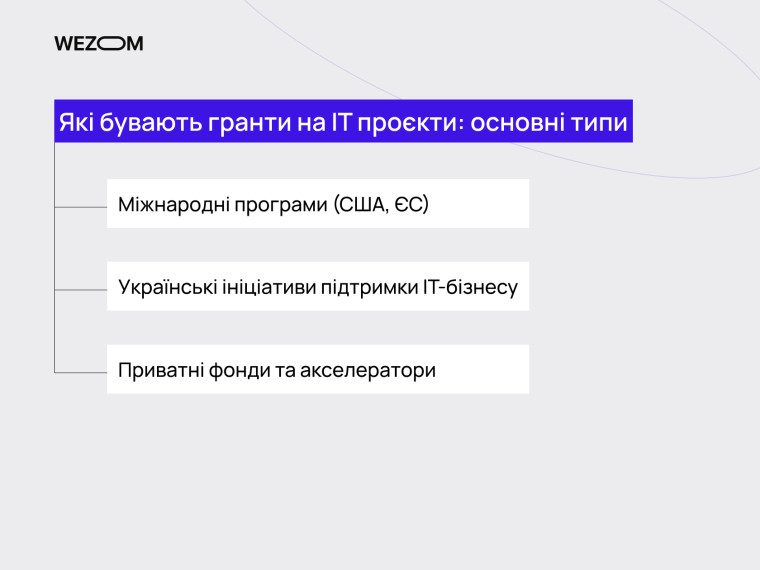 Основні типи грантів на IT проєкти: міжнародні програми, українські ініціативи, приватні фонди — гранти для IT компаній