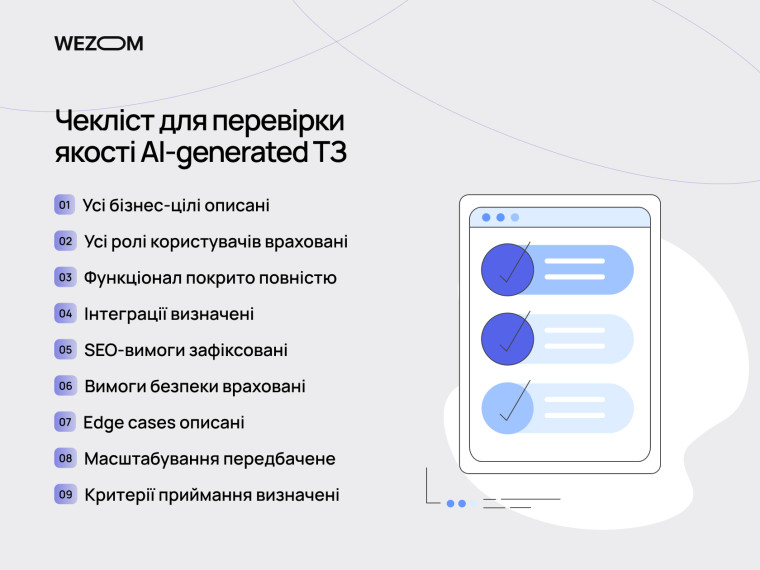 Чекліст перевірки якості технічного завдання для створення сайту з SEO-вимогами та критеріями приймання
