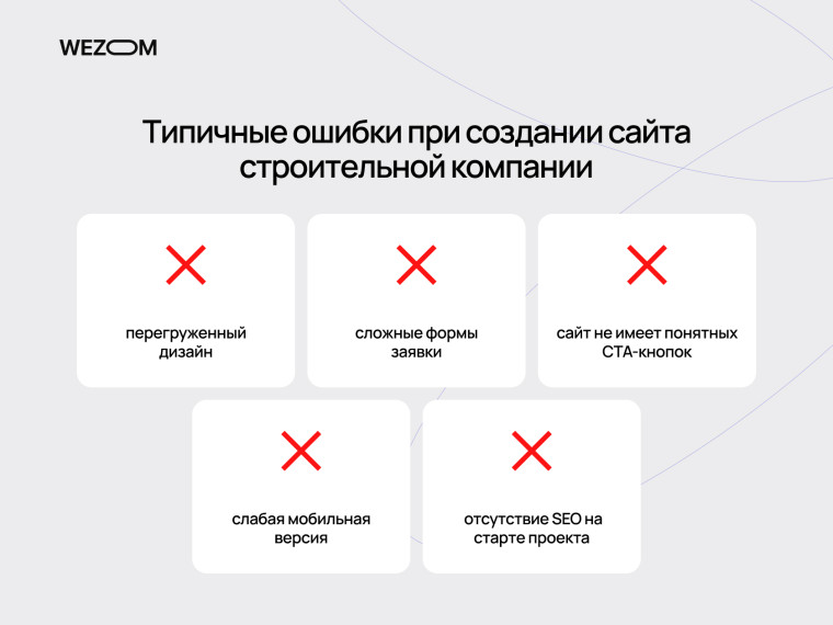 Типичные ошибки при создании сайта для строительной компании и застройщика без SEO и CTA-кнопок