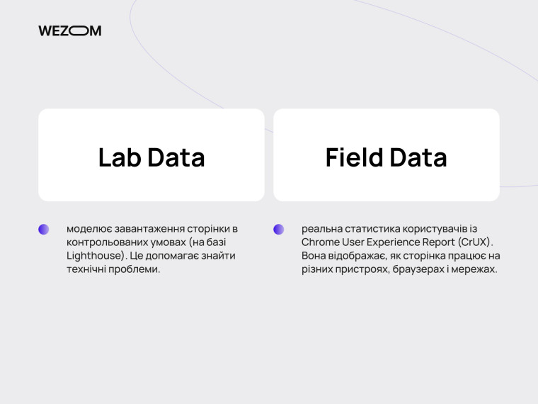 PageSpeed Insights це Lab Data і Field Data для перевірки швидкості завантаження сайту та пошуку технічних проблем