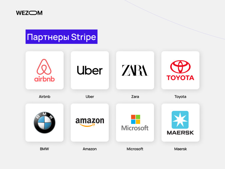 Партнёры Stripe: Airbnb, Uber, Zara, Toyota, BMW, Amazon, Microsoft и Maersk – что такое Stripe и кто им пользуется