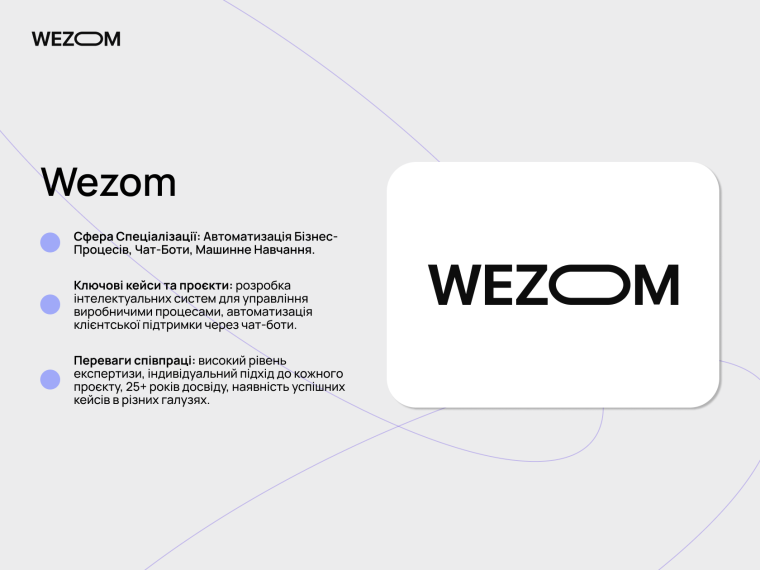 WEZOM &mdash; компанія з розробки АІ рішень для автоматизації бізнес-процесів і чат-ботів