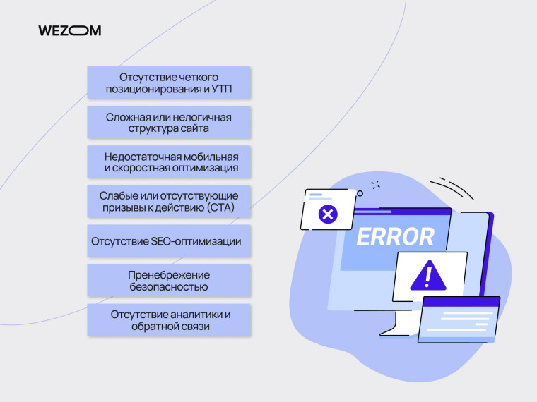 Распространённые ошибки при создании корпоративного сайта: отсутствие УТП, слабая структура, SEO и мобильная оптимизация
