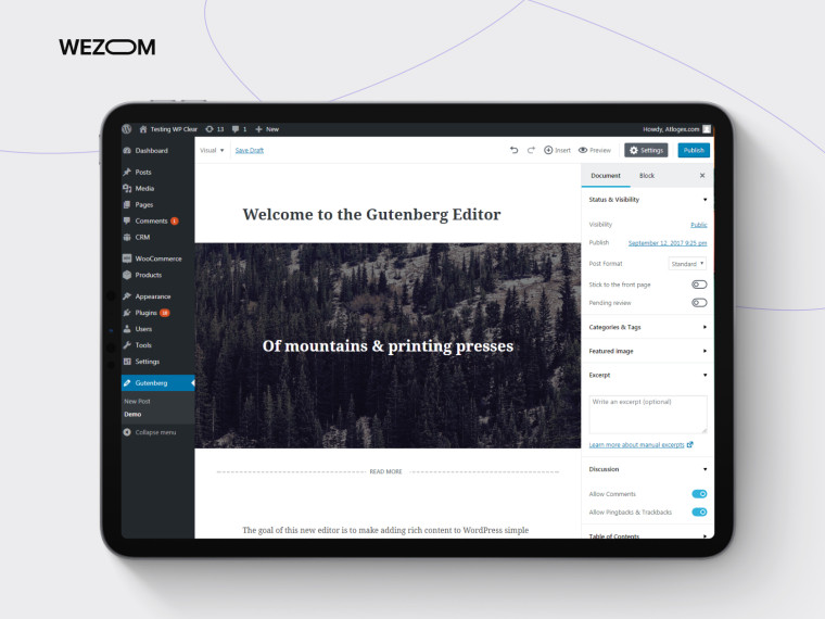 Інтерфейс редактора Gutenberg у WordPress &mdash; приклад, що таке WordPress CMS та як виглядає керування контентом