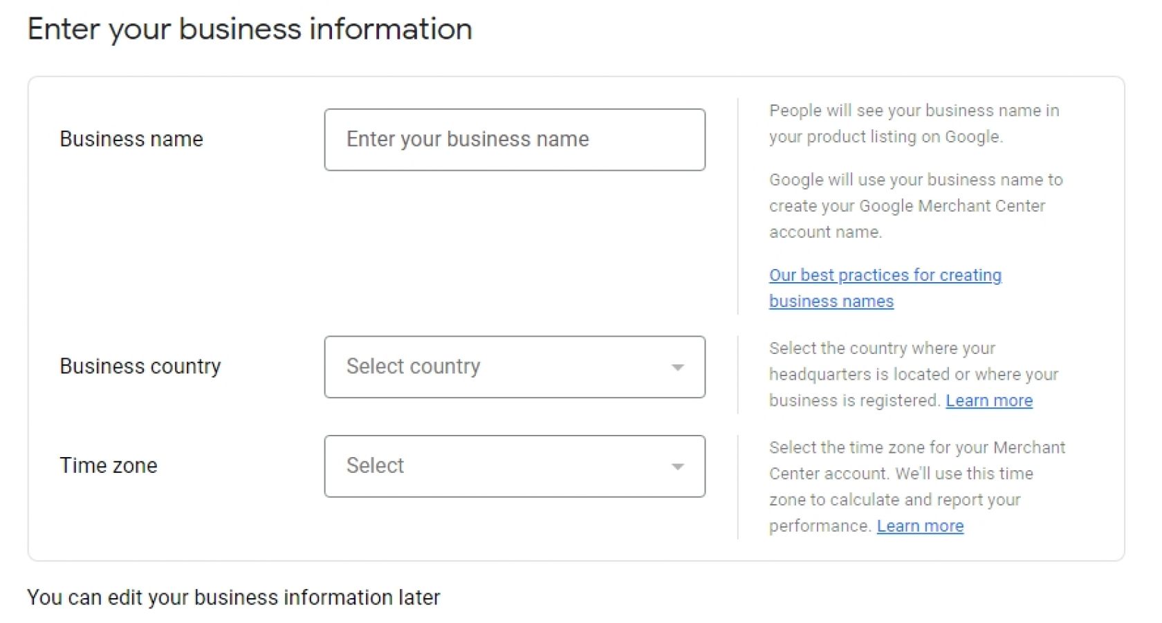 Создать аккаунт в Google Merchant Center